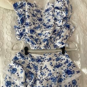 Blue Floral Two Piece Set Size Medium
